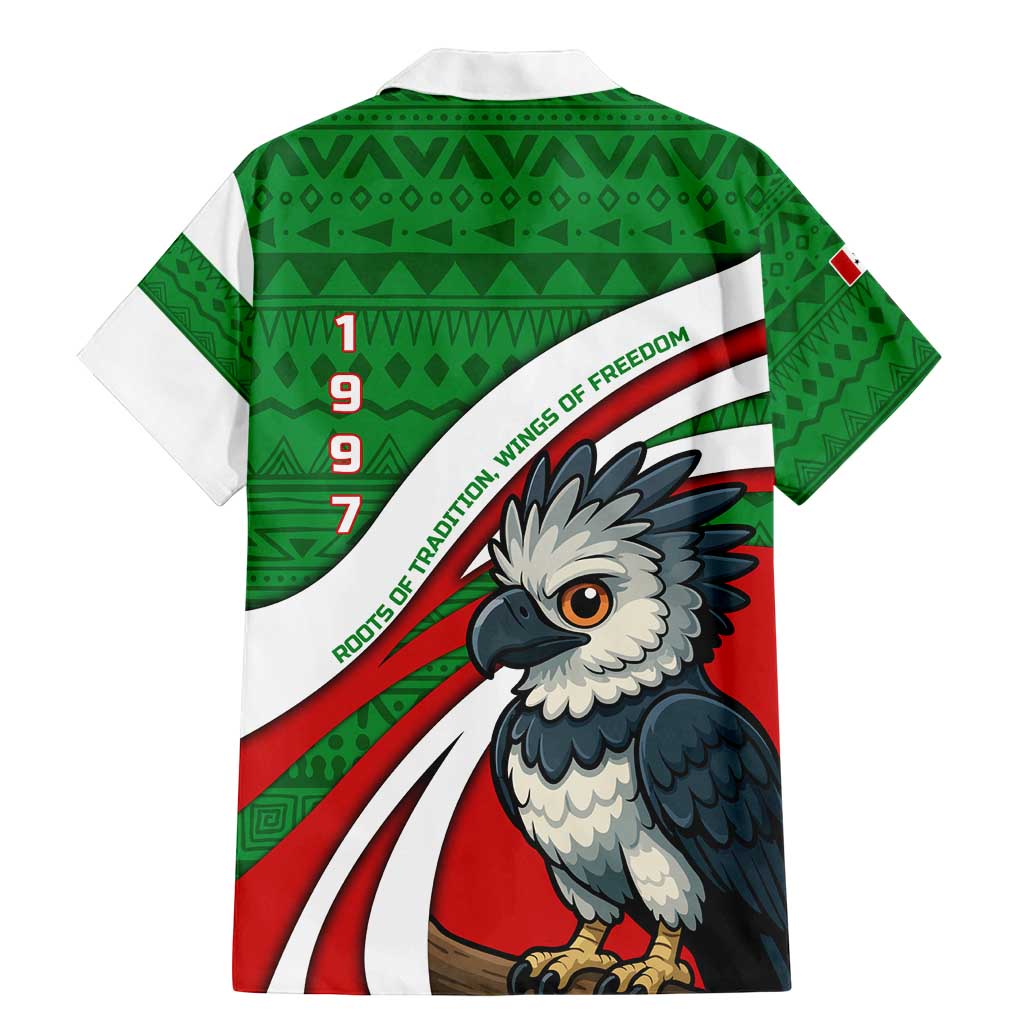 Indigenous Regions of Panama Ngabe-Bugle Family Matching Mermaid Dress and Hawaiian Shirt with Harpy Eagle Graphic and Green Red Tribal Pattern 1997 - Wonder Print Shop