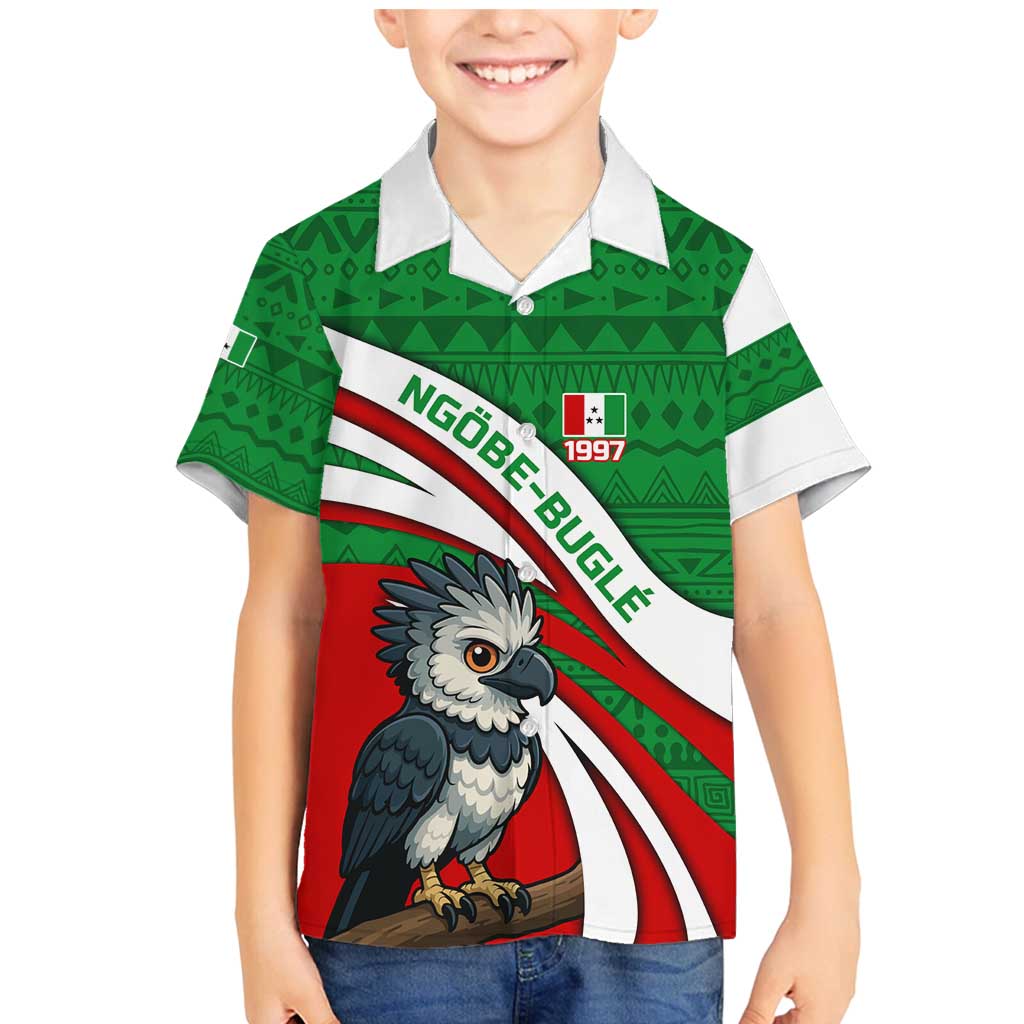 Indigenous Regions of Panama Ngabe-Bugle Family Matching Mermaid Dress and Hawaiian Shirt with Harpy Eagle Graphic and Green Red Tribal Pattern 1997 - Wonder Print Shop