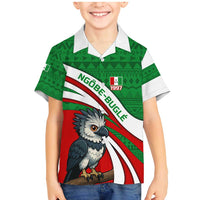 Indigenous Regions of Panama Ngabe-Bugle Family Matching Mermaid Dress and Hawaiian Shirt with Harpy Eagle Graphic and Green Red Tribal Pattern 1997 - Wonder Print Shop