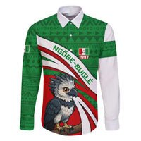 Indigenous Regions of Panama Ngabe-Bugle Family Matching Off The Shoulder Long Sleeve Dress and Hawaiian Shirt with Harpy Eagle Graphic and Green Red Tribal Pattern 1997 - Wonder Print Shop