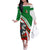 Indigenous Regions of Panama Ngabe-Bugle Family Matching Off The Shoulder Long Sleeve Dress and Hawaiian Shirt with Harpy Eagle Graphic and Green Red Tribal Pattern 1997 - Wonder Print Shop