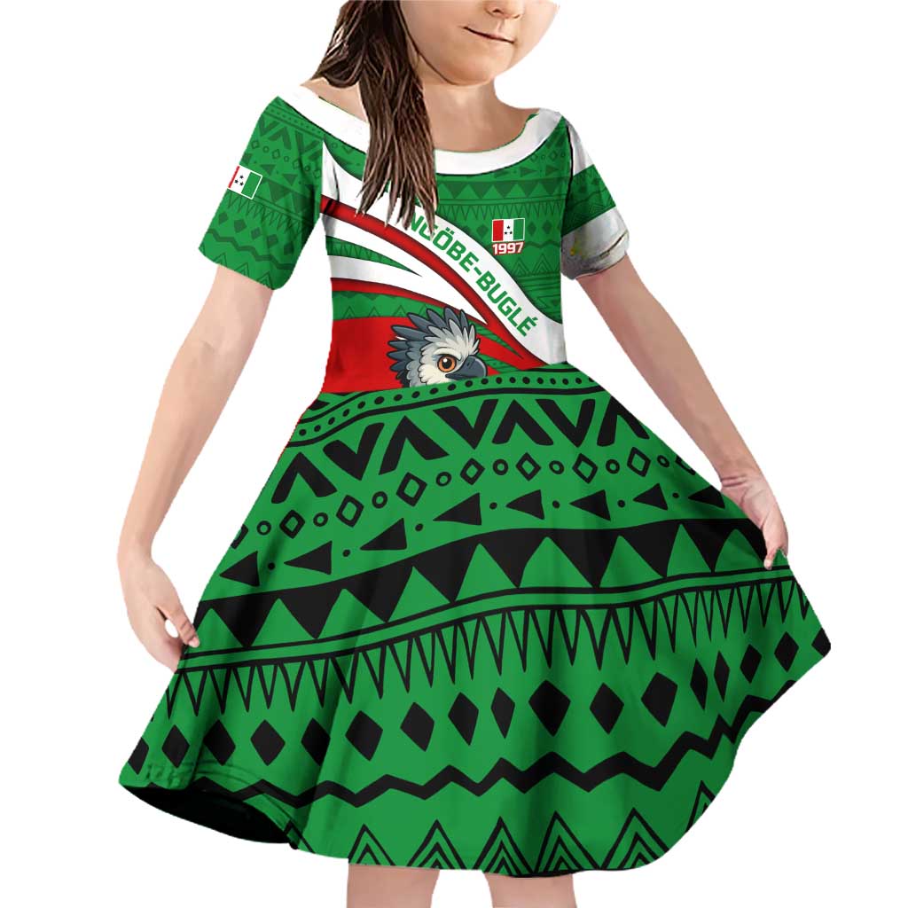 Indigenous Regions of Panama Ngabe-Bugle Family Matching Off Shoulder Short Dress and Hawaiian Shirt with Harpy Eagle Graphic and Green Red Tribal Pattern 1997 - Wonder Print Shop