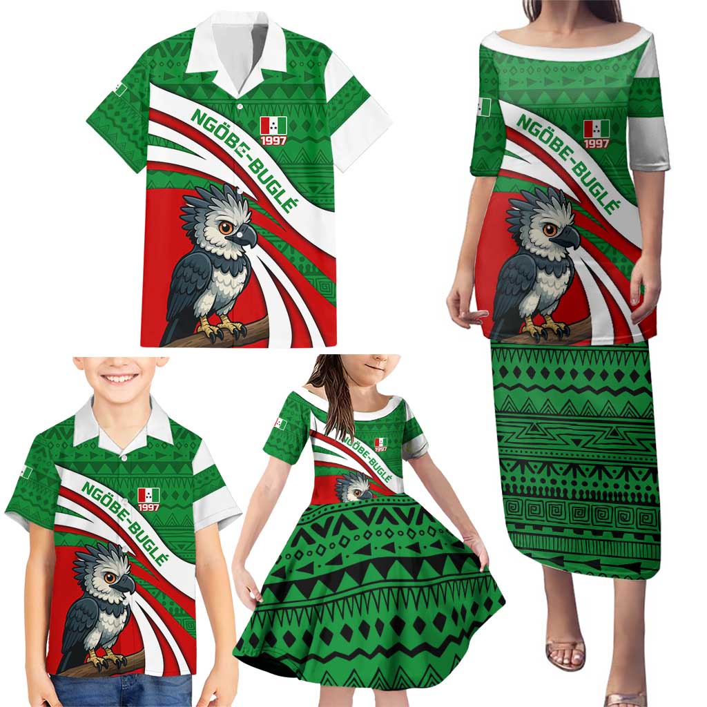 Indigenous Regions of Panama Ngabe-Bugle Family Matching Puletasi and Hawaiian Shirt with Harpy Eagle Graphic and Green Red Tribal Pattern 1997 - Wonder Print Shop
