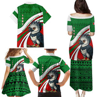 Indigenous Regions of Panama Ngabe-Bugle Family Matching Puletasi and Hawaiian Shirt with Harpy Eagle Graphic and Green Red Tribal Pattern 1997 - Wonder Print Shop