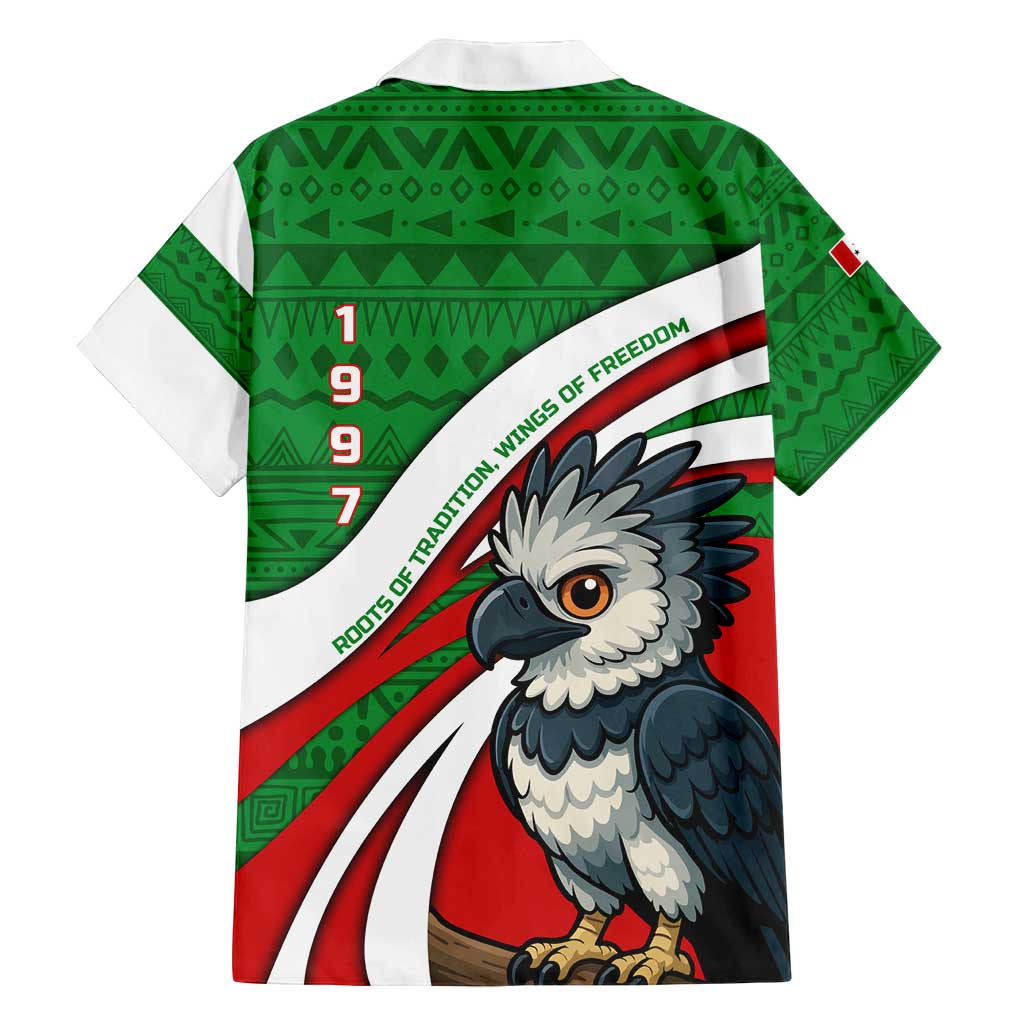 Indigenous Regions of Panama Ngabe-Bugle Family Matching Puletasi and Hawaiian Shirt with Harpy Eagle Graphic and Green Red Tribal Pattern 1997 - Wonder Print Shop