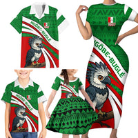 Indigenous Regions of Panama Ngabe-Bugle Family Matching Short Sleeve Bodycon Dress and Hawaiian Shirt with Harpy Eagle Graphic and Green Red Tribal Pattern 1997 - Wonder Print Shop