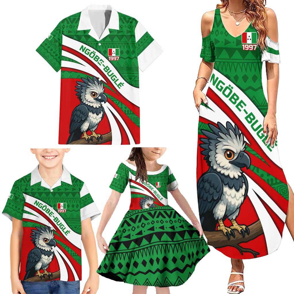 Indigenous Regions of Panama Ngabe-Bugle Family Matching Summer Maxi Dress and Hawaiian Shirt with Harpy Eagle Graphic and Green Red Tribal Pattern 1997 - Wonder Print Shop
