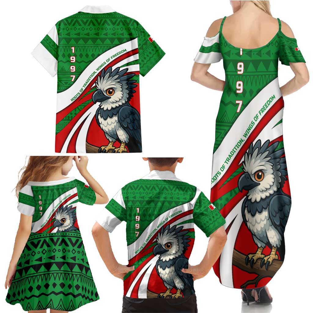 Indigenous Regions of Panama Ngabe-Bugle Family Matching Summer Maxi Dress and Hawaiian Shirt with Harpy Eagle Graphic and Green Red Tribal Pattern 1997 - Wonder Print Shop