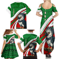 Indigenous Regions of Panama Ngabe-Bugle Family Matching Summer Maxi Dress and Hawaiian Shirt with Harpy Eagle Graphic and Green Red Tribal Pattern 1997 - Wonder Print Shop