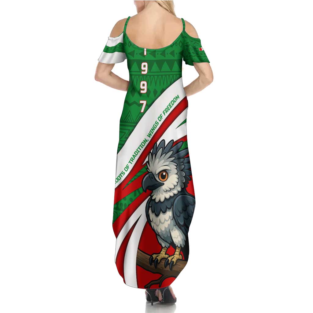 Indigenous Regions of Panama Ngabe-Bugle Family Matching Summer Maxi Dress and Hawaiian Shirt with Harpy Eagle Graphic and Green Red Tribal Pattern 1997 - Wonder Print Shop
