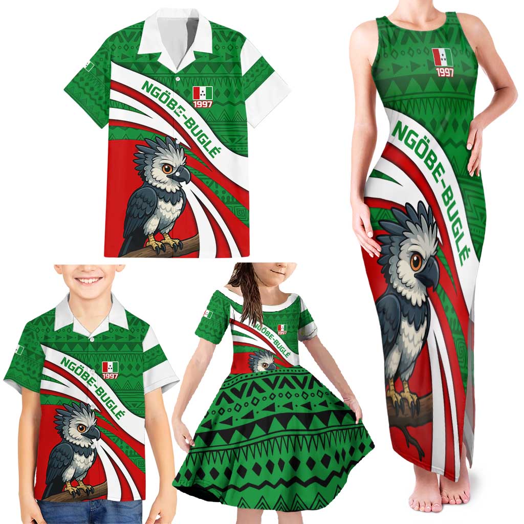 Indigenous Regions of Panama Ngabe-Bugle Family Matching Tank Maxi Dress and Hawaiian Shirt with Harpy Eagle Graphic and Green Red Tribal Pattern 1997 - Wonder Print Shop