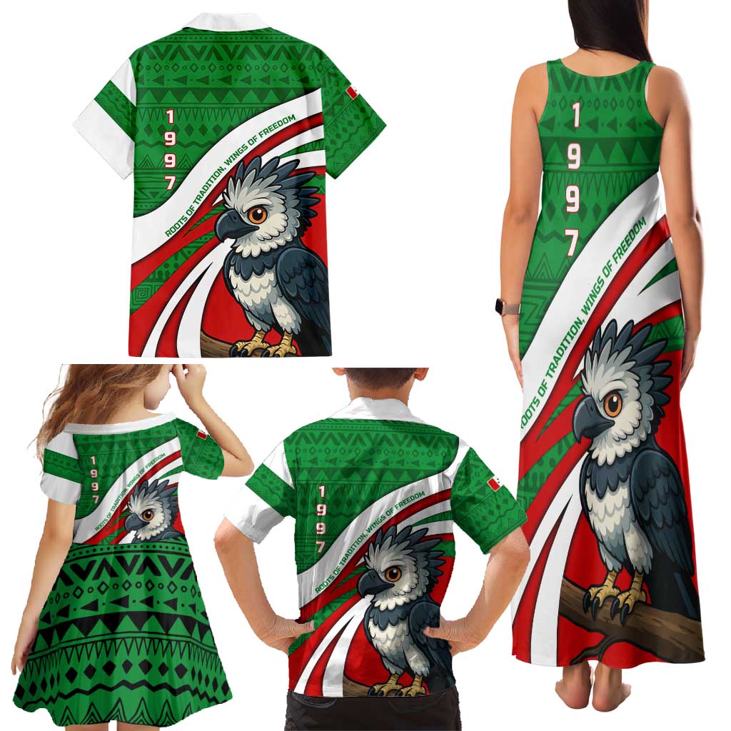 Indigenous Regions of Panama Ngabe-Bugle Family Matching Tank Maxi Dress and Hawaiian Shirt with Harpy Eagle Graphic and Green Red Tribal Pattern 1997 - Wonder Print Shop