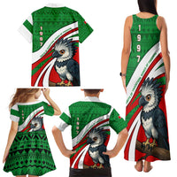 Indigenous Regions of Panama Ngabe-Bugle Family Matching Tank Maxi Dress and Hawaiian Shirt with Harpy Eagle Graphic and Green Red Tribal Pattern 1997 - Wonder Print Shop