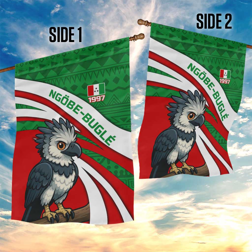 Indigenous Regions of Panama Ngabe-Bugle Garden Flag with Harpy Eagle Graphic and Green Red Tribal Pattern 1997 - Wonder Print Shop