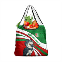 Indigenous Regions of Panama Ngabe-Bugle Grocery Bag with Harpy Eagle Graphic and Green Red Tribal Pattern 1997 - Wonder Print Shop