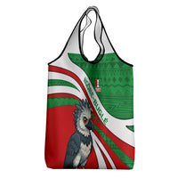 Indigenous Regions of Panama Ngabe-Bugle Grocery Bag with Harpy Eagle Graphic and Green Red Tribal Pattern 1997 - Wonder Print Shop
