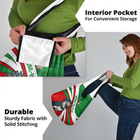 Indigenous Regions of Panama Ngabe-Bugle Grocery Bag with Harpy Eagle Graphic and Green Red Tribal Pattern 1997 - Wonder Print Shop