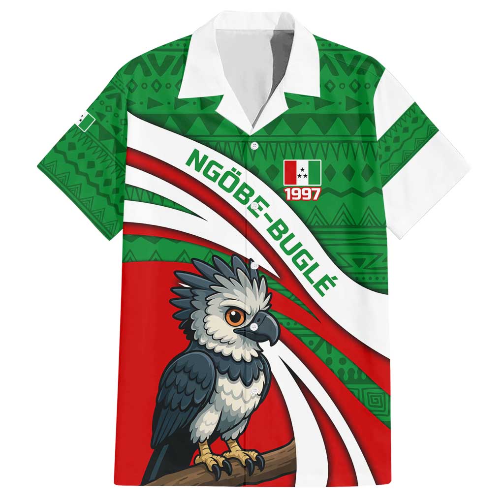 Indigenous Regions of Panama Ngabe-Bugle Hawaiian Shirt with Harpy Eagle Graphic and Green Red Tribal Pattern 1997 - Wonder Print Shop
