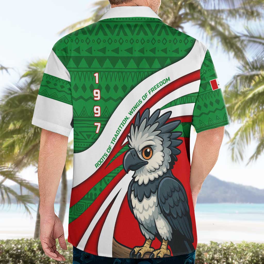 Indigenous Regions of Panama Ngabe-Bugle Hawaiian Shirt with Harpy Eagle Graphic and Green Red Tribal Pattern 1997 - Wonder Print Shop