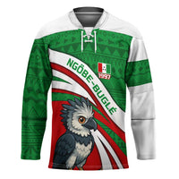 Indigenous Regions of Panama Ngabe-Bugle Hockey Jersey with Harpy Eagle Graphic and Green Red Tribal Pattern 1997 - Wonder Print Shop