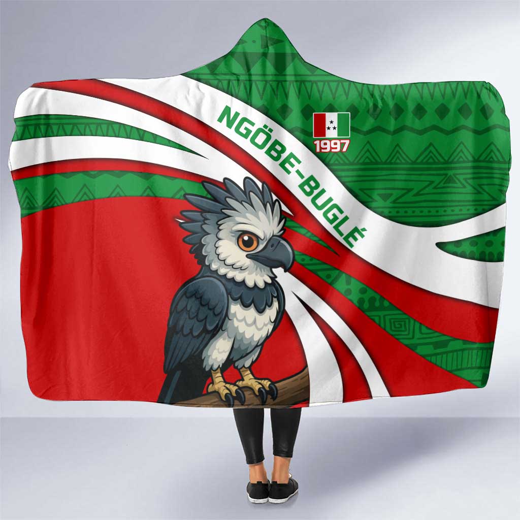 Indigenous Regions of Panama Ngabe-Bugle Hooded Blanket with Harpy Eagle Graphic and Green Red Tribal Pattern 1997 - Wonder Print Shop