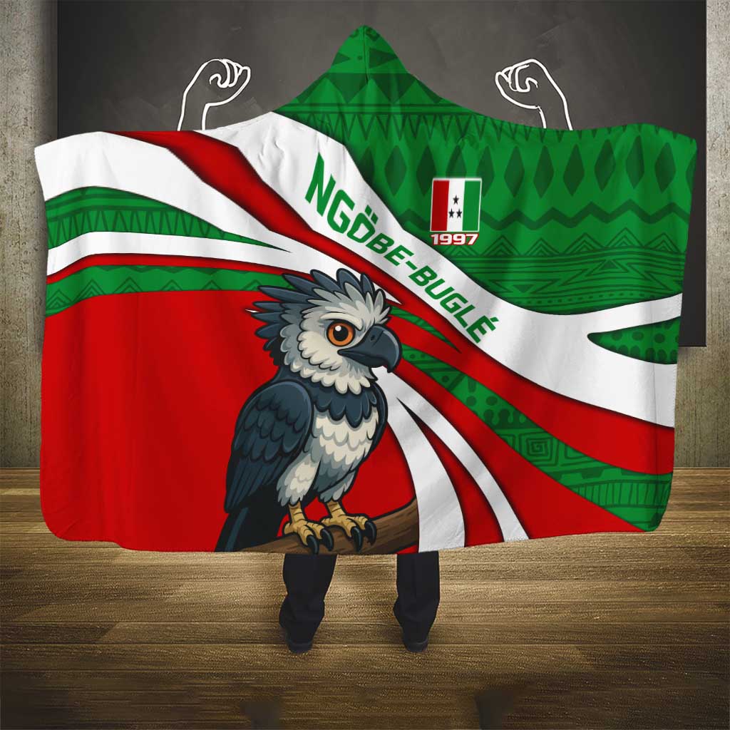 Indigenous Regions of Panama Ngabe-Bugle Hooded Blanket with Harpy Eagle Graphic and Green Red Tribal Pattern 1997 - Wonder Print Shop