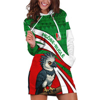 Indigenous Regions of Panama Ngabe-Bugle Hoodie Dress with Harpy Eagle Graphic and Green Red Tribal Pattern 1997 - Wonder Print Shop
