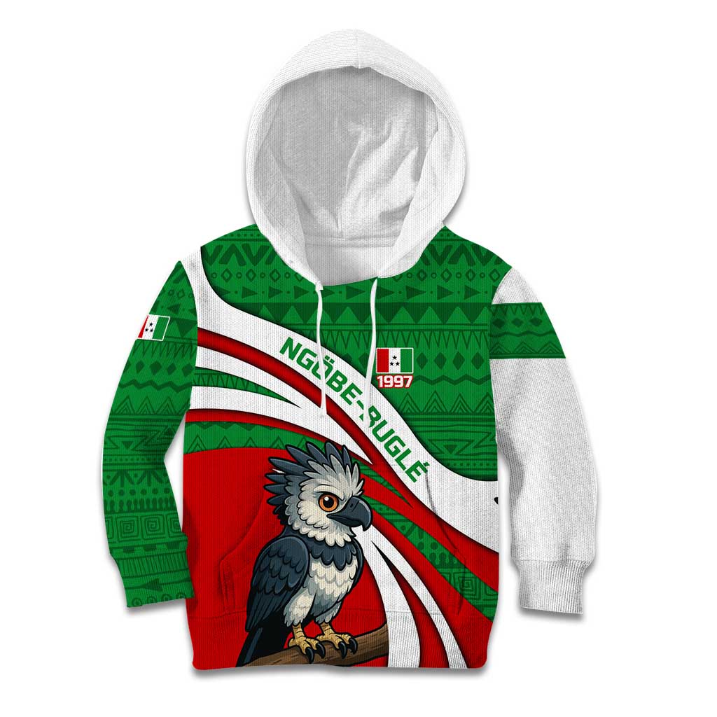 Indigenous Regions of Panama Ngabe-Bugle Kid Hoodie with Harpy Eagle Graphic and Green Red Tribal Pattern 1997 - Wonder Print Shop