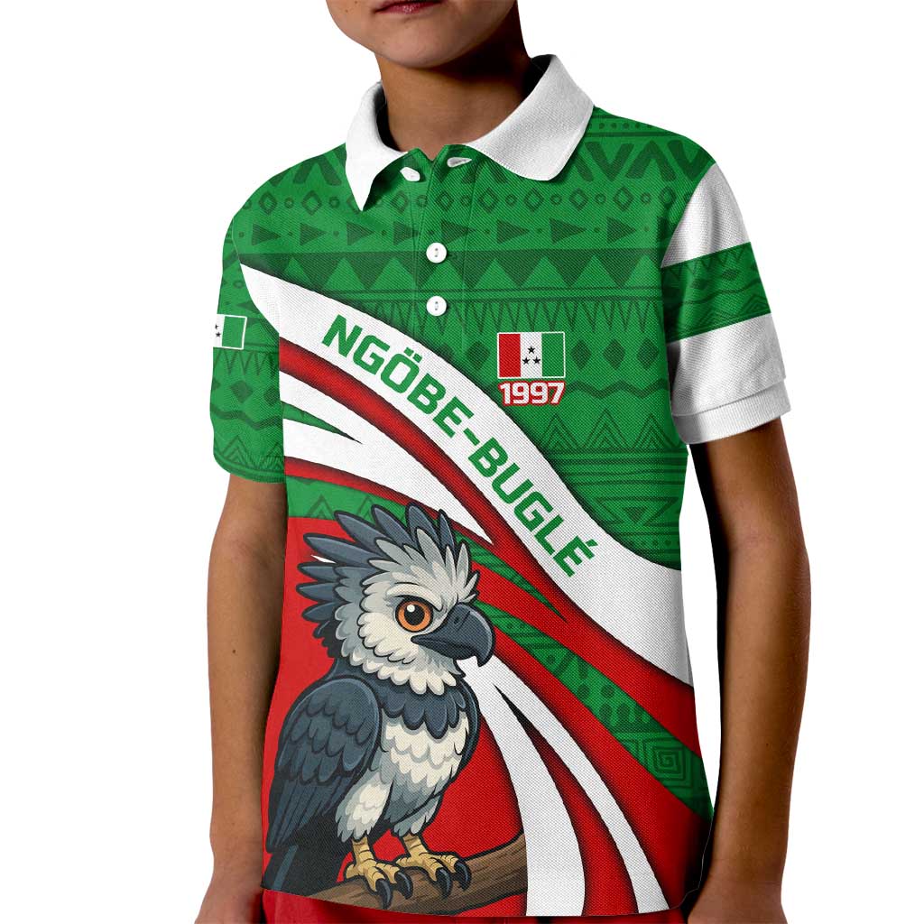 Indigenous Regions of Panama Ngabe-Bugle Kid Polo Shirt with Harpy Eagle Graphic and Green Red Tribal Pattern 1997 - Wonder Print Shop