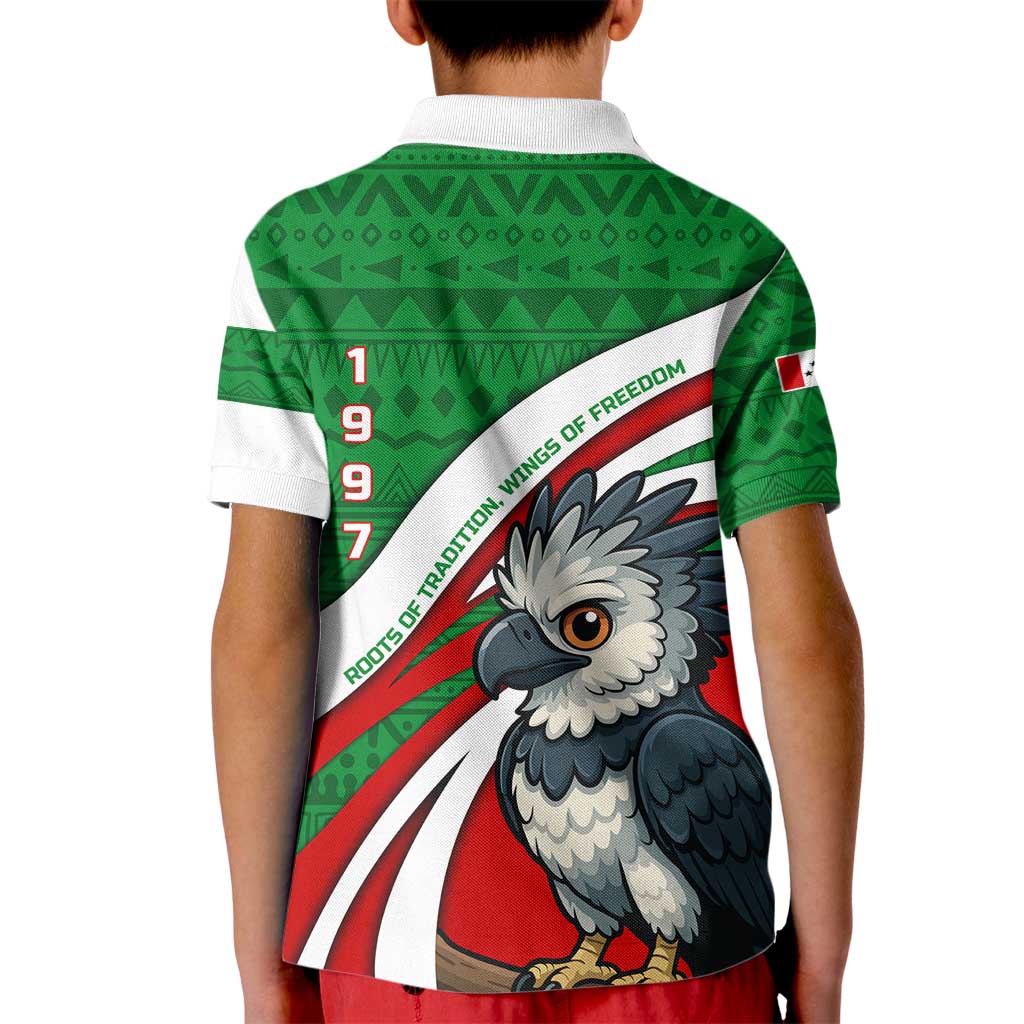 Indigenous Regions of Panama Ngabe-Bugle Kid Polo Shirt with Harpy Eagle Graphic and Green Red Tribal Pattern 1997 - Wonder Print Shop