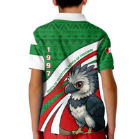 Indigenous Regions of Panama Ngabe-Bugle Kid Polo Shirt with Harpy Eagle Graphic and Green Red Tribal Pattern 1997 - Wonder Print Shop