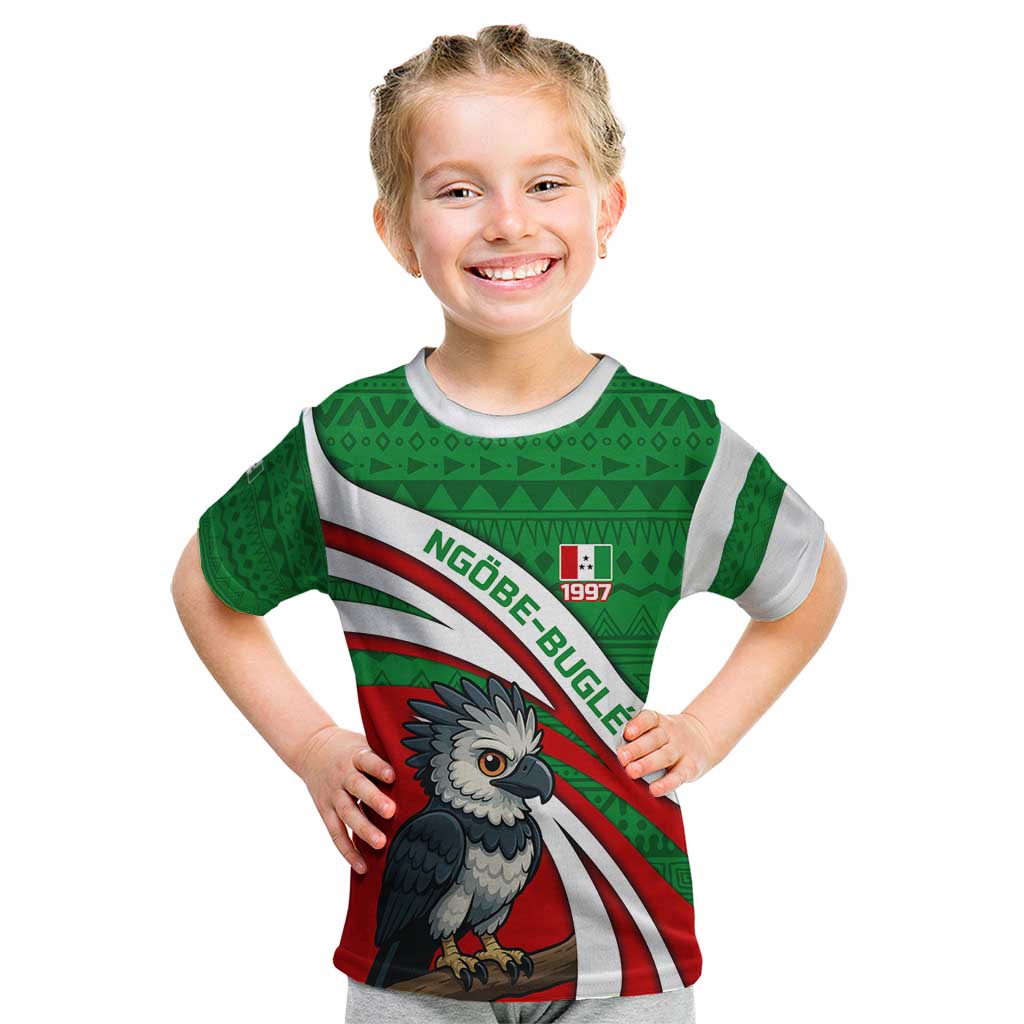 Indigenous Regions of Panama Ngabe-Bugle Kid T Shirt with Harpy Eagle Graphic and Green Red Tribal Pattern 1997 - Wonder Print Shop