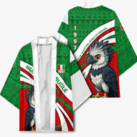 Indigenous Regions of Panama Ngabe-Bugle Kimono with Harpy Eagle Graphic and Green Red Tribal Pattern 1997 - Wonder Print Shop