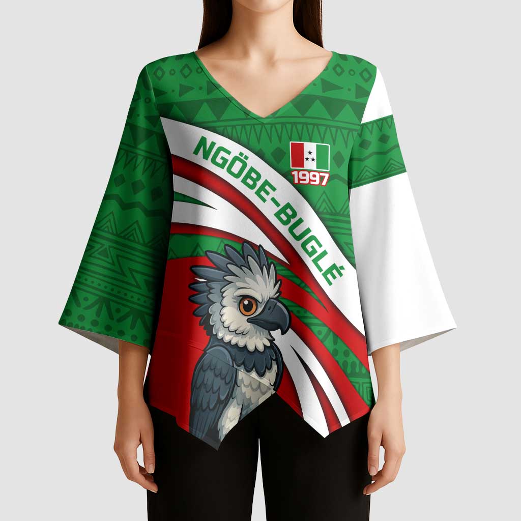 Indigenous Regions of Panama Ngabe-Bugle Kimono Sleeve Blouse with Harpy Eagle Graphic and Green Red Tribal Pattern 1997 - Wonder Print Shop