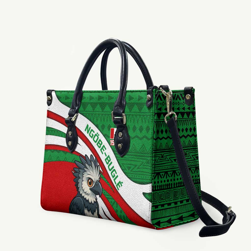 Indigenous Regions of Panama Ngabe-Bugle Leather Bag with Harpy Eagle Graphic and Green Red Tribal Pattern 1997 - Wonder Print Shop