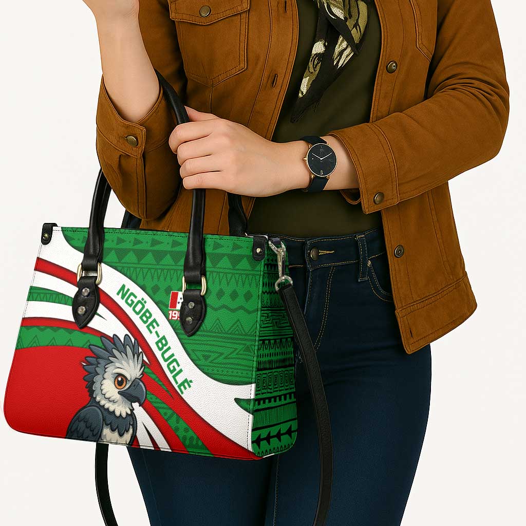 Indigenous Regions of Panama Ngabe-Bugle Leather Bag with Harpy Eagle Graphic and Green Red Tribal Pattern 1997 - Wonder Print Shop