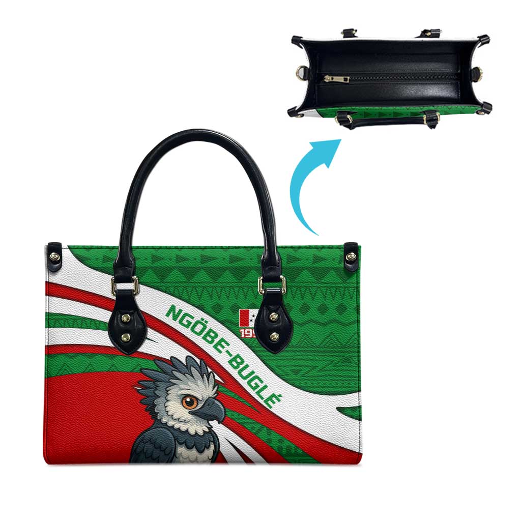Indigenous Regions of Panama Ngabe-Bugle Leather Bag with Harpy Eagle Graphic and Green Red Tribal Pattern 1997 - Wonder Print Shop