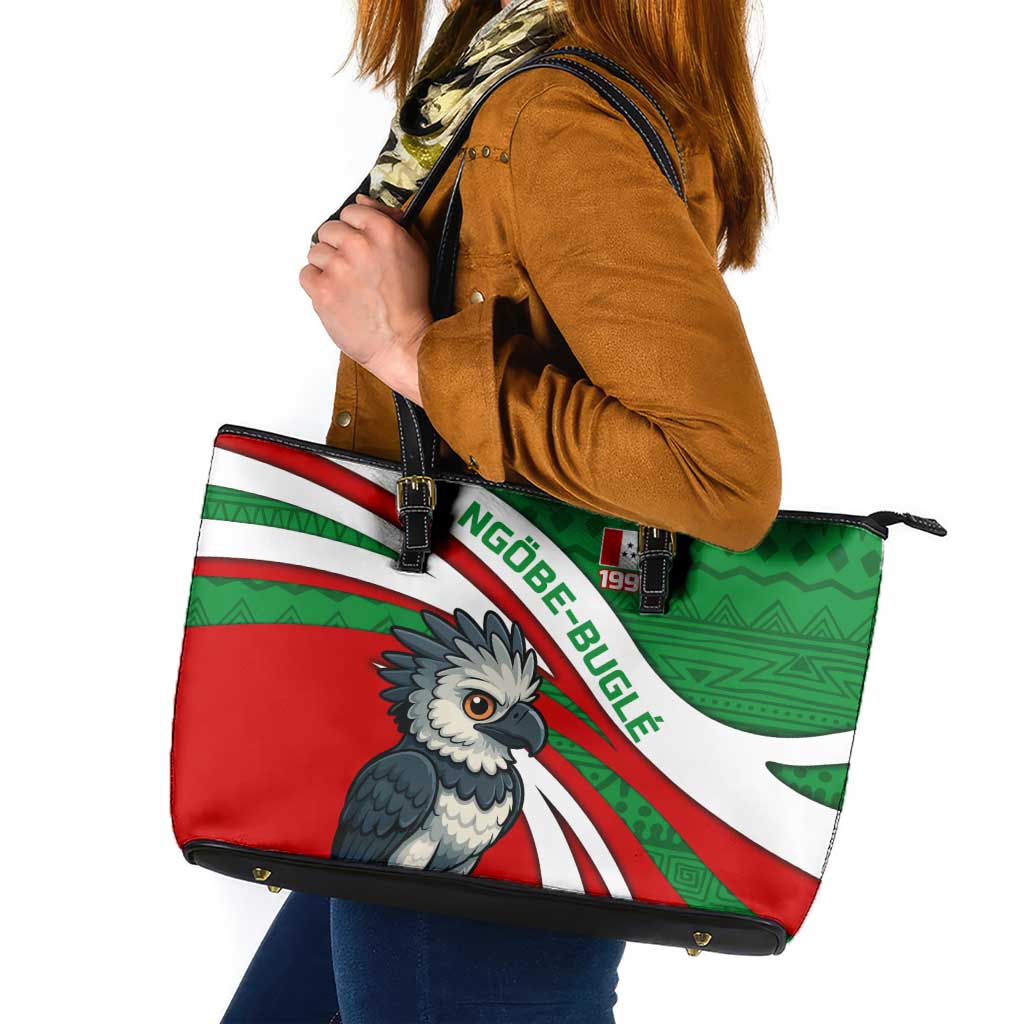 Indigenous Regions of Panama Ngabe-Bugle Leather Tote Bag with Harpy Eagle Graphic and Green Red Tribal Pattern 1997 - Wonder Print Shop