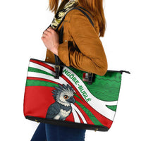 Indigenous Regions of Panama Ngabe-Bugle Leather Tote Bag with Harpy Eagle Graphic and Green Red Tribal Pattern 1997 - Wonder Print Shop