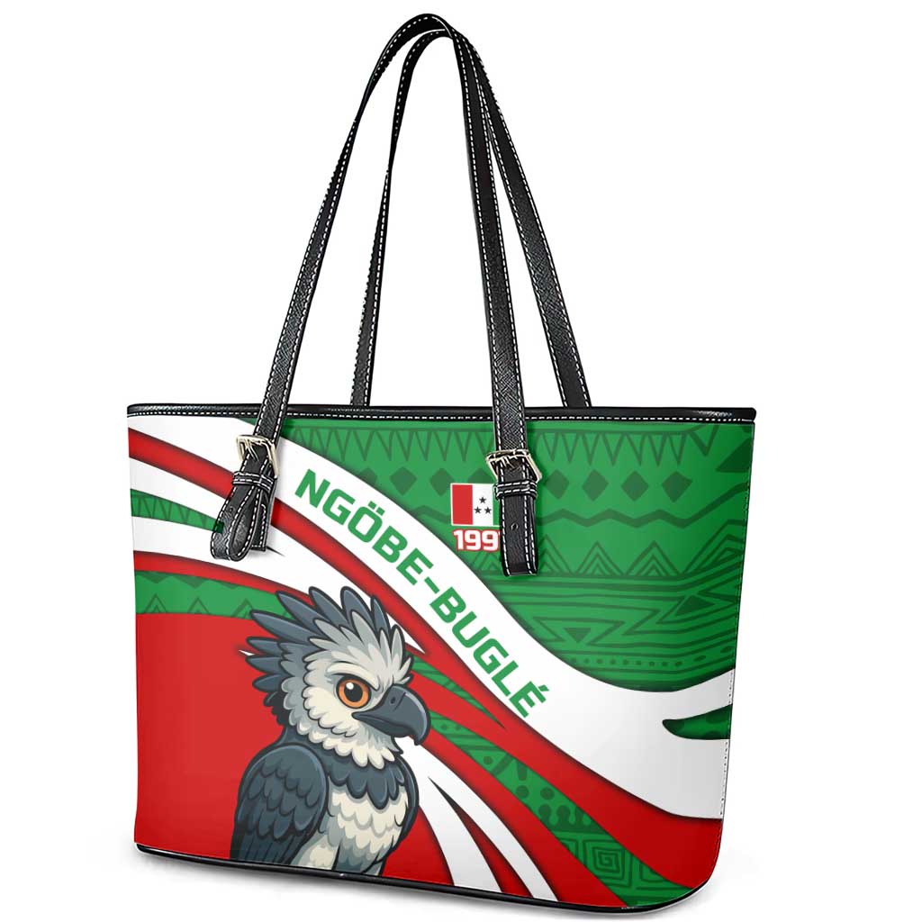 Indigenous Regions of Panama Ngabe-Bugle Leather Tote Bag with Harpy Eagle Graphic and Green Red Tribal Pattern 1997 - Wonder Print Shop