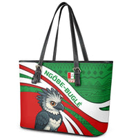 Indigenous Regions of Panama Ngabe-Bugle Leather Tote Bag with Harpy Eagle Graphic and Green Red Tribal Pattern 1997 - Wonder Print Shop