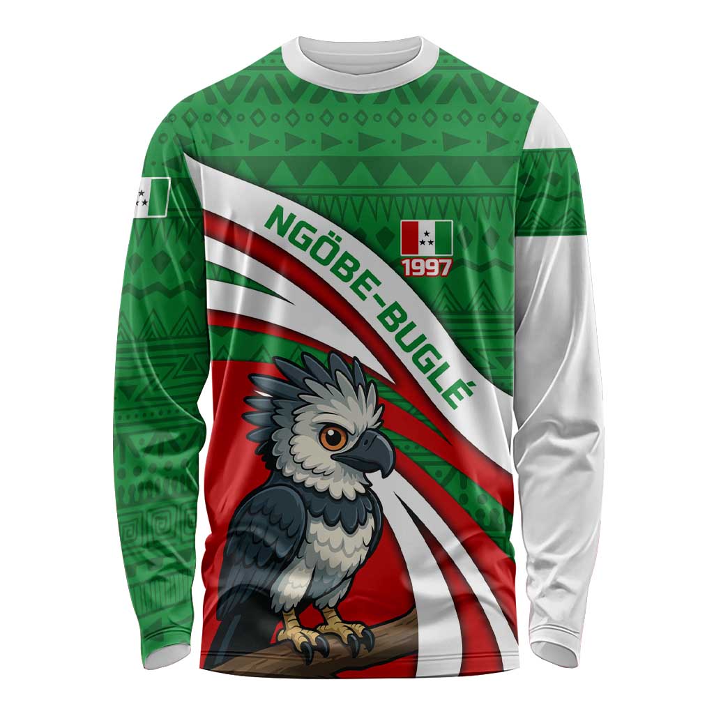 Indigenous Regions of Panama Ngabe-Bugle Long Sleeve Shirt with Harpy Eagle Graphic and Green Red Tribal Pattern 1997 - Wonder Print Shop