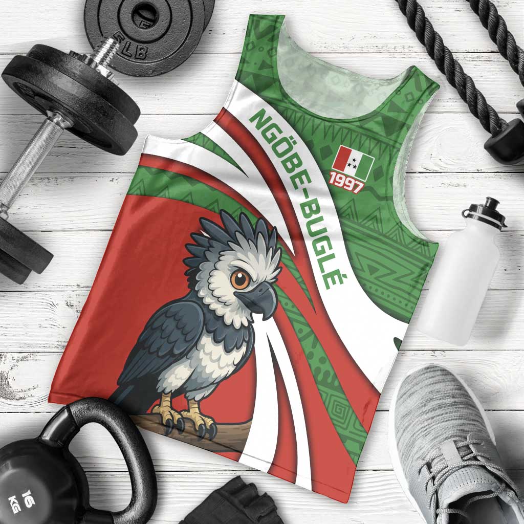 Indigenous Regions of Panama Ngabe-Bugle Men Tank Top with Harpy Eagle Graphic and Green Red Tribal Pattern 1997 - Wonder Print Shop