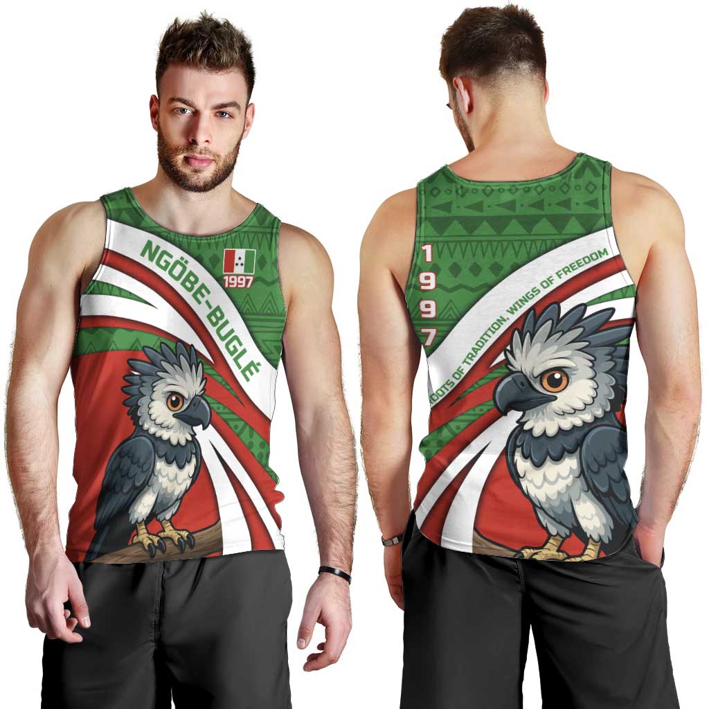 Indigenous Regions of Panama Ngabe-Bugle Men Tank Top with Harpy Eagle Graphic and Green Red Tribal Pattern 1997 - Wonder Print Shop