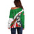 Indigenous Regions of Panama Ngabe-Bugle Off Shoulder Sweater with Harpy Eagle Graphic and Green Red Tribal Pattern 1997 - Wonder Print Shop