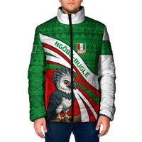 Indigenous Regions of Panama Ngabe-Bugle Padded Jacket with Harpy Eagle Graphic and Green Red Tribal Pattern 1997 - Wonder Print Shop