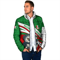 Indigenous Regions of Panama Ngabe-Bugle Padded Jacket with Harpy Eagle Graphic and Green Red Tribal Pattern 1997 - Wonder Print Shop