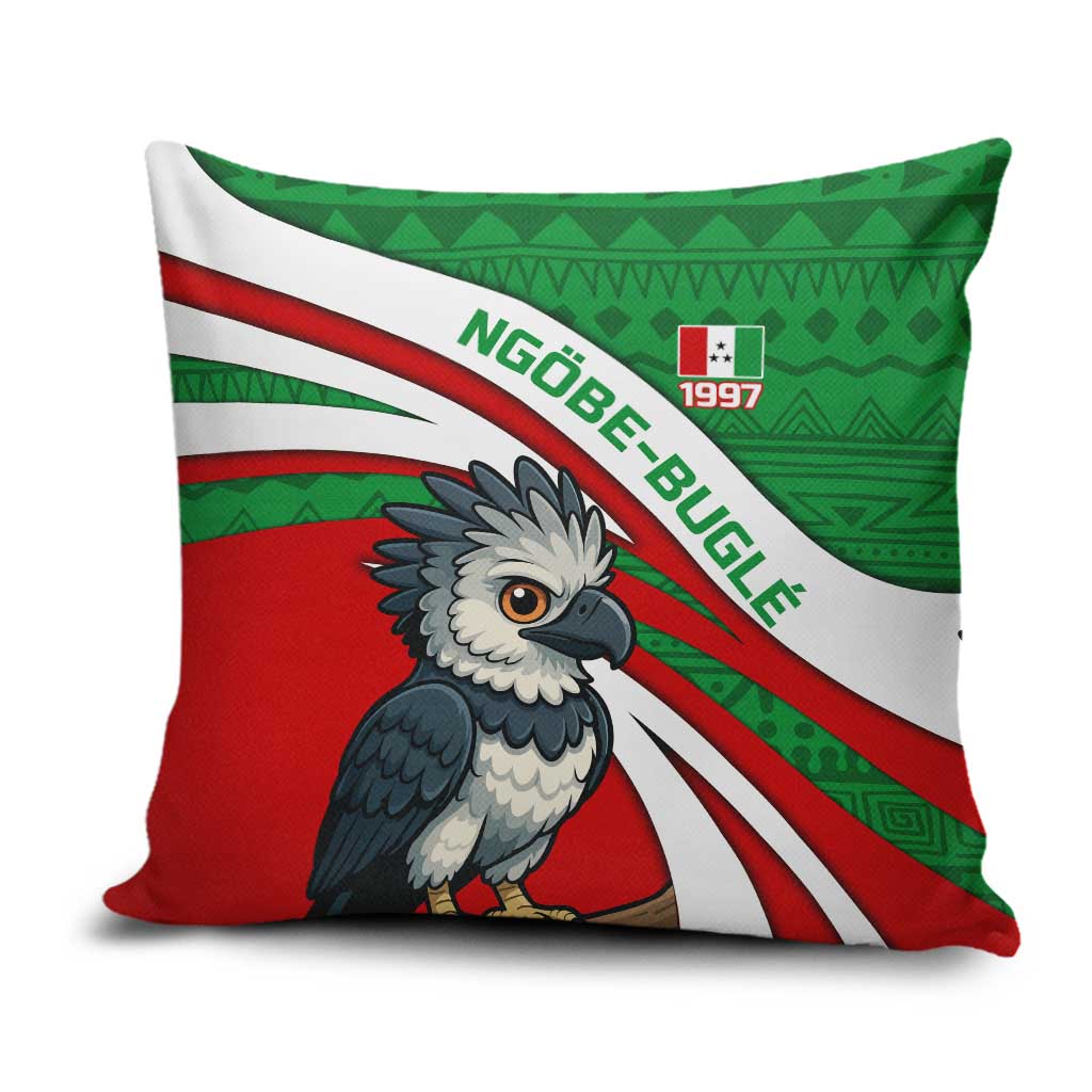 Indigenous Regions of Panama Ngabe-Bugle Pillow Cover with Harpy Eagle Graphic and Green Red Tribal Pattern 1997 - Wonder Print Shop