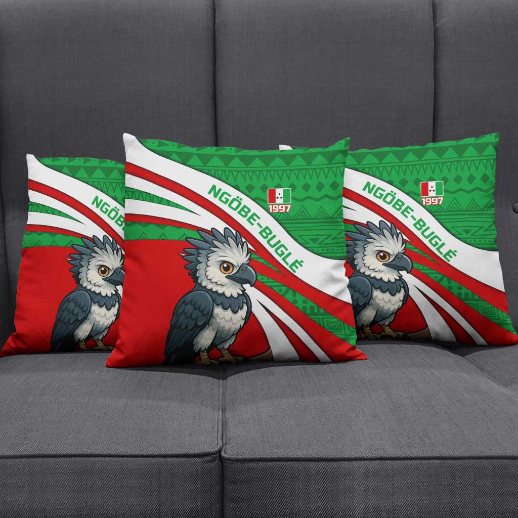 Indigenous Regions of Panama Ngabe-Bugle Pillow Cover with Harpy Eagle Graphic and Green Red Tribal Pattern 1997 - Wonder Print Shop