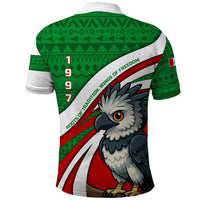 Indigenous Regions of Panama Ngabe-Bugle Polo Shirt with Harpy Eagle Graphic and Green Red Tribal Pattern 1997 - Wonder Print Shop